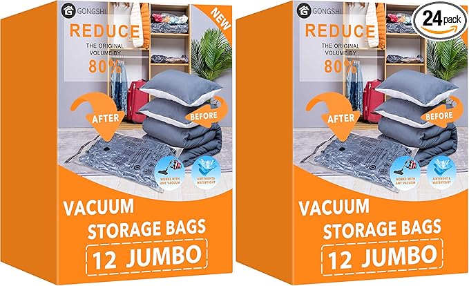 Vacuum Storage Bags Jumbo (12 x Jumbo),Plastic Packaging Bags,Space Saver Sealer Compression Bags for Blankets, Comforters, Pillows, Bedding,Clothes Storage (Pack of 2)