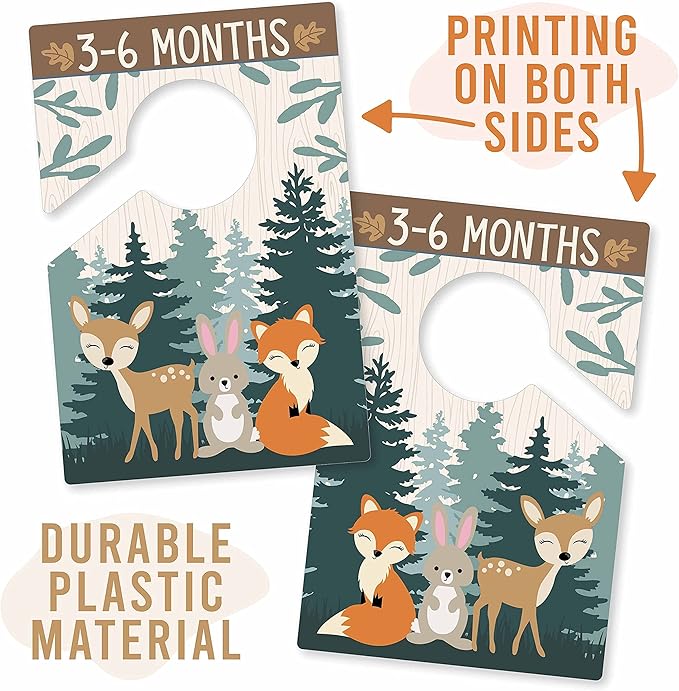 Hadley Designs 6 Hanger Dividers Baby Closet Size Dividers - Woodland Baby Closet Dividers, Organizer for Nursery Organization, Newborn Essentials, Nursery Closet Dividers Girl or Boy