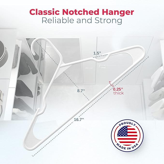 Neaties Plastic Hangers 50 Pack (60 Count) – Made in The USA – 6lb Capacity Standard Clothes Hangers with Notches and Reinforced Edges for Dresses, Lingerie, Shirts, Pants, and Jackets – Black