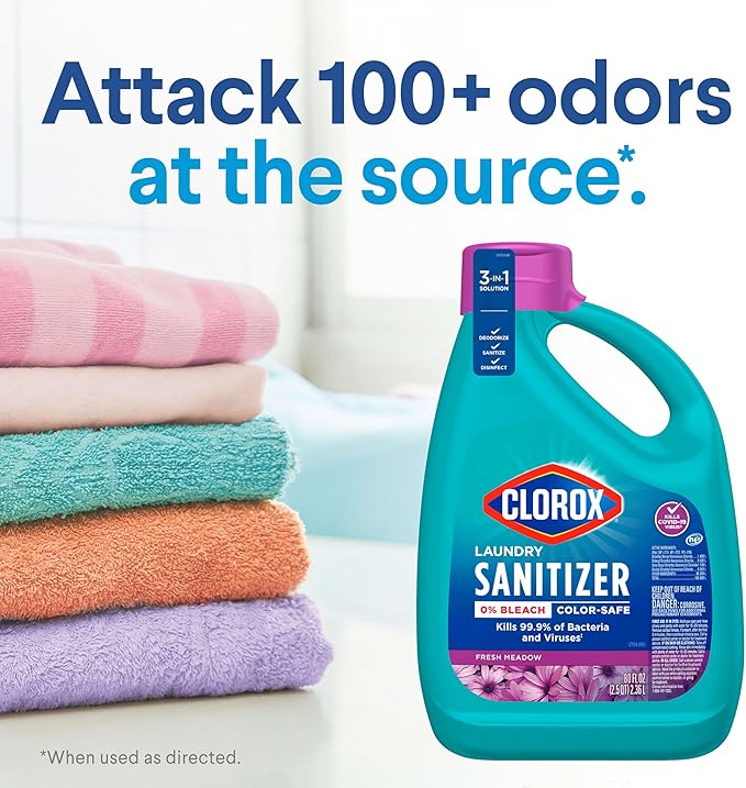 Clorox Laundry Sanitizer, 0% Bleach, Color Safe, Clean Linen, 80 Fl oz, Pack of 2 (Pack May Vary)