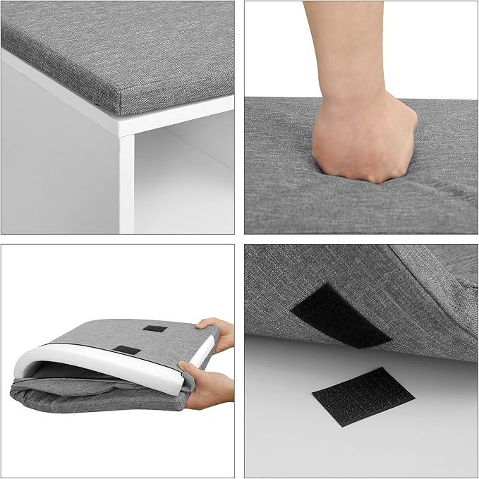 VASAGLE CUSTOS Collection - Storage Bench, Entryway Bench with Cushion, Drawer and Open Compartments, Bench with Storage, Living Room, Bedroom, Closet, White and Gray ULHS24WT