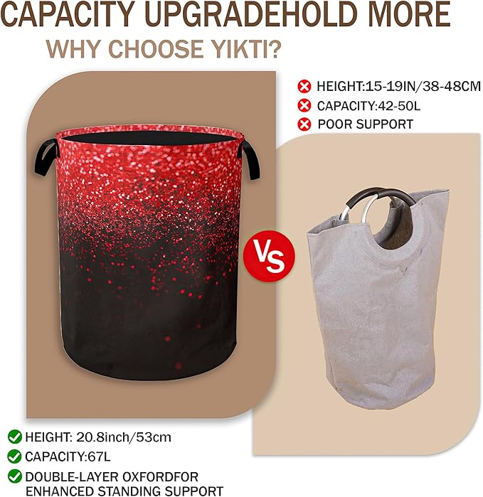 Red Sequin Laundry Basket,Glitter Clothes Hamper,Oxford Cloth Collapsible Nursery Hamper Storage Organization for Bedroom,Bathroom,Office,College Dorms,16x20 Inch