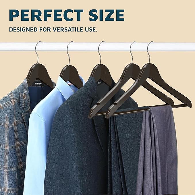 Lifemaster Wooden Hanger Set - 30 Pieces Non-Slip Versatile Closet Space-Saving Hanger Set for Suit, Coat, Camisole, Jacket, Pants, and Dresses with 360° Swivel Hook - Vintage