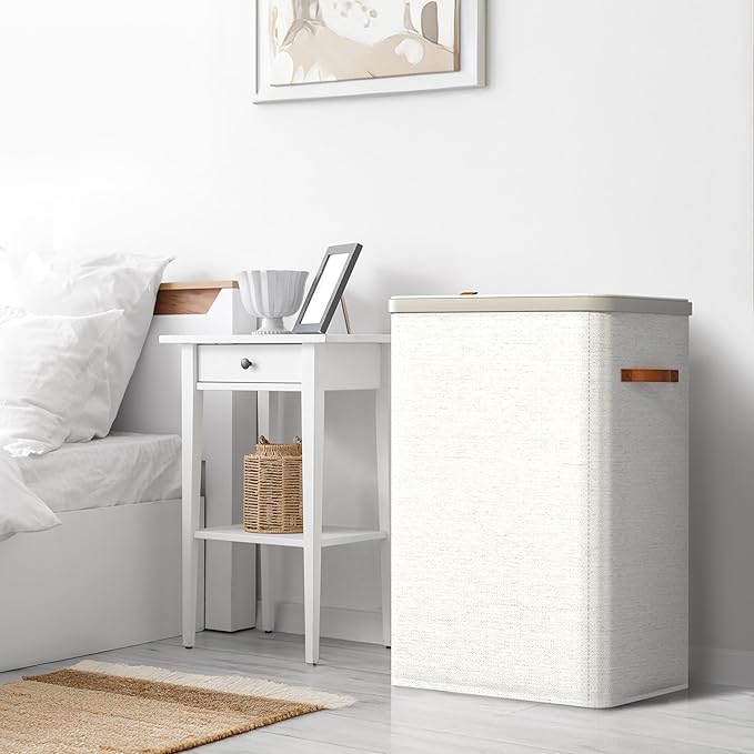 Sorbus Laundry Hamper with Lid - Collapsible 2-Compartment Fabric Laundry Basket with Handles and Removable Laundry Bag – 45 Gallon (170 L) Dirty Clothes Hamper for Bedroom, bathroom and dorm (Beige)