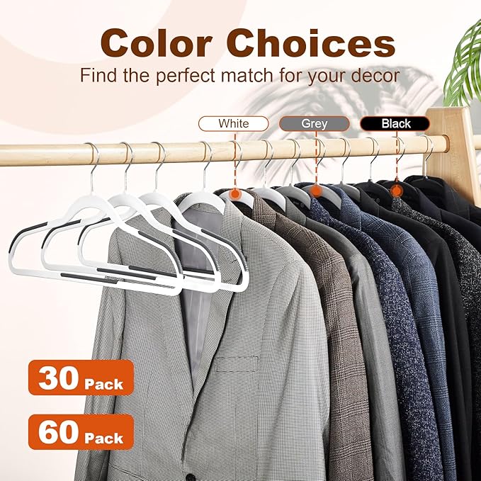 HOUSE DAY Heavy Duty Plastic Hangers 30 Pack, Non Slip Clothes Hangers with Rubber Pads and 360° Hook - Thin 0.2 Inch, Space Saving Coat Hanger White, Closet Organizer for Shirt, Pants, Suit, Skirt