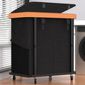 190L (50 Gal) Large Fashion Laundry Basket with Wheels, Leather Patchwork Rolling Hamper Carts, Sturdy Metal Frame, Removable Washable Bag, Tall Clothes Sorter for Bedroom - 2 Setion Black