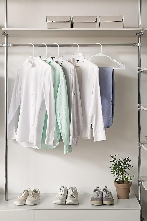ROYALE 40 Pack White Plastic Hangers for Clothes - Heavy Duty Plastic Clothes Hanger Ideal for Everyday Standard Use - Lightweight & Space Saving Notched Plastic Hangers - Slim & Sleek Shoulder Groove