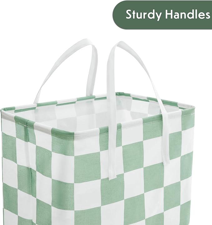 Checkered Laundry Hamper, Pack of 2, Sage Green Aesthetic Cute Large Collapsible Cloth Hampers Basket for Storage Organization Cute Aesthetic, 2 x 75L