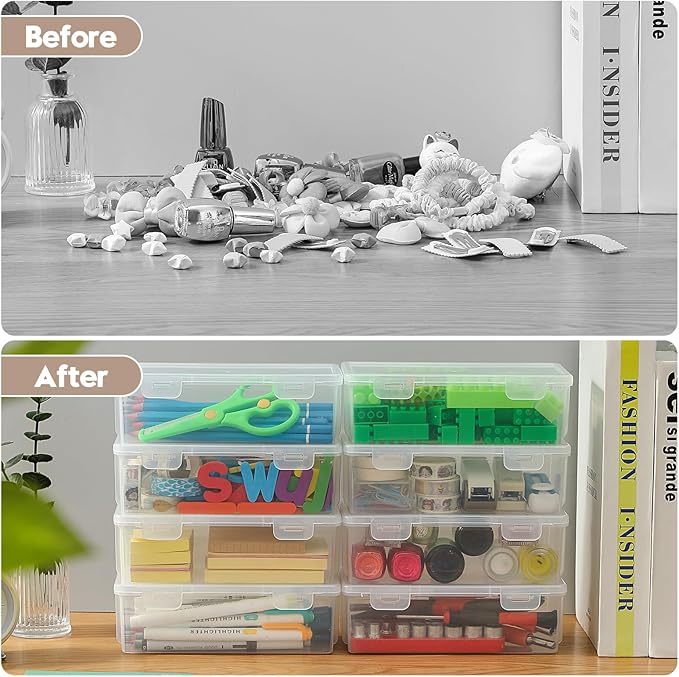 8-Pack Clear Pencil Cases and Pencil Boxes, Stackable Plastic Pencil Box with Snap Lid, Large Capacity for Markers and Art Supplies for School, Office and Desk Organization – Rectangular Large