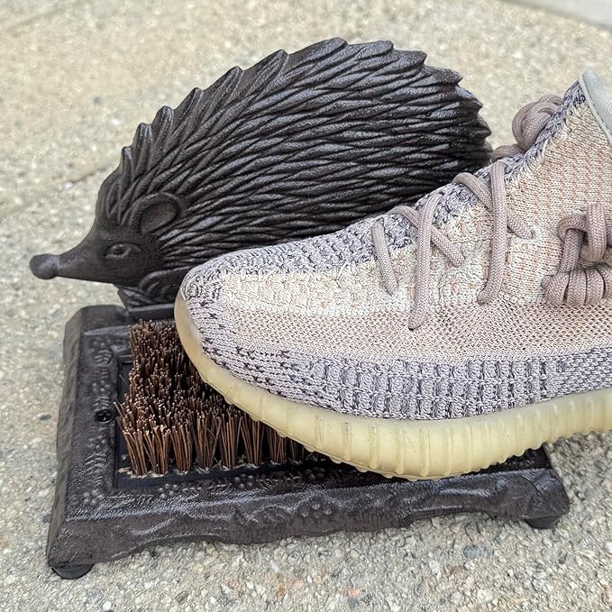 Rust Brown Cast Iron Hedgehog Shoe Brush - 6.6 Inch Height with Heavy Duty Bristles, Decorative Home Accessory for Shoe Cleaning HC3101