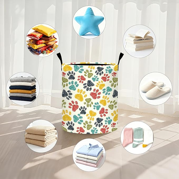 Paw Print Laundry Basket Storage Bin Foldable Laundry Hamper Clothes Storage Bucket Organizer 19.6x15.7 Inch For Laundry Room/Bedroom/Bathroom