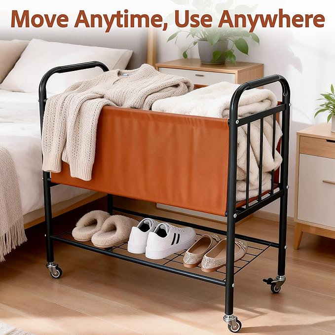 laundry basket with wheels, rolling laundry basket dirty clothes hamper storage cart, double laundry hamper for Bedroom, Laundry Room, Closet, Bathroom, College, 85L Large capacity (Black)