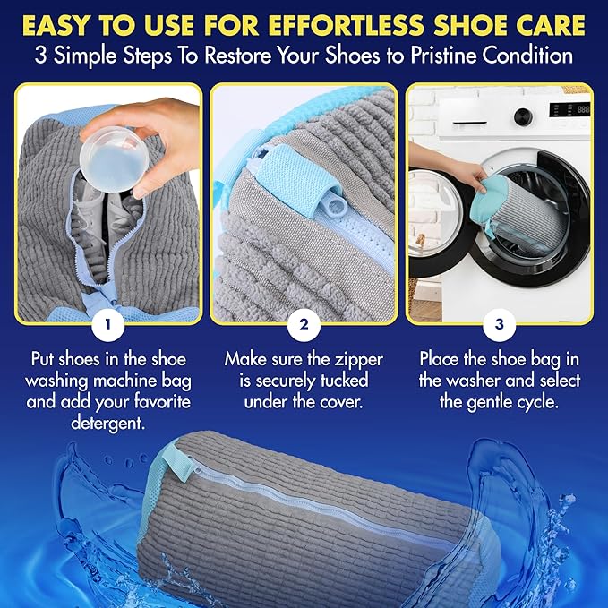 2 Pcs Shoe Washing Machine Bag – 360° Deep Clean, Reusable Laundry Bag for Washer and Dryer–Sneaker Cleaner Bag (Gray)
