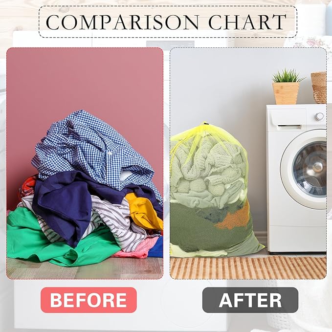 4 Pcs Mesh Laundry Bags Multicolor 27 x 36 Inches Washable Laundry Hamper Liner with Locking Drawstring Closure Sturdy Laundry Mesh Wash Bags for Travel, Storage, Sports, College, Dorms