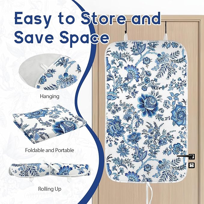 Portable Ironing Mat - 3mm Heat Resistant Padding with 2 Hooks + 1 Insulating Pad for Table or Bed Steam Pressing | Quilting & Travel Blanket Ironing Board Alternative