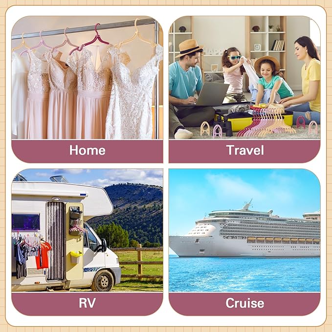 12 Pcs Travel Hangers Cruise Ship Essentials Foldable Portable Plastic Vacation Hangers Non Slip Clothes Drying Rack Travel Accessories for Dormitory School Hotel Laundry (Stylish Color)
