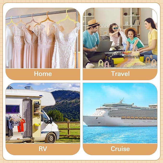 12 Pcs Travel Hangers Cruise Ship Essentials Foldable Portable Plastic Vacation Hangers Non Slip Clothes Drying Rack Travel Accessories for Dormitory School Hotel Laundry (Bright Color)