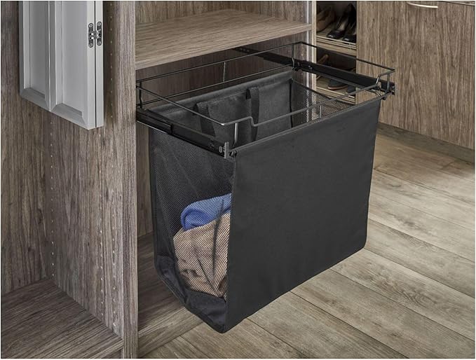 Rev-A-Shelf CSOHSL-18-1 Sidelines 18"W x 21"H Pull Out Laundry Clothes Hamper with Slides and Canvas Hamper Liner Bag - Black