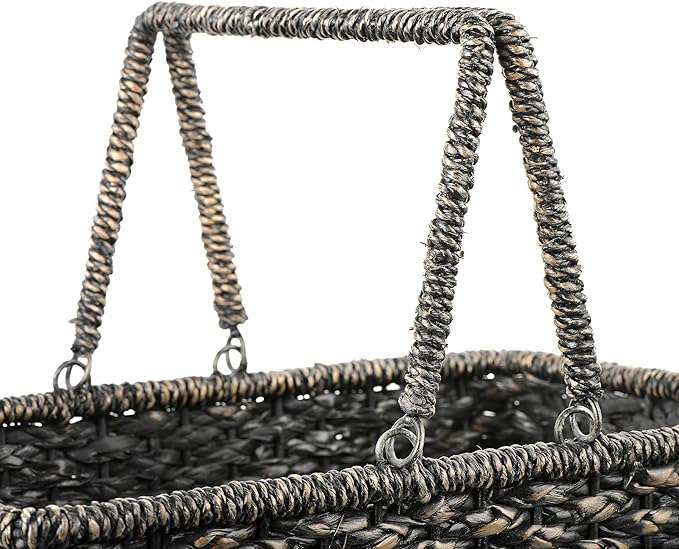 Creative Co-Op Woven Bankuan Rope Stair Basket with Handles, Black