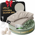 Luxury Lyocell Grounding Sheets King 22% Silver Fiber, 74% Cooling Lyocell, 4% Silk, Quality Certified - Conductive Earth Fitted Sheet 15" Deep w/Wash Bag & Wool Dryer Balls, Beige
