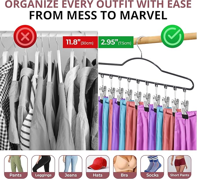 Karida Closet Organizers and Storage, Metal Yoga Pants Hanger with Rubber Coated 2 Pack Hanging Closet Organizer for Home Organization & Closet Organization, Space Saving Hanging Closet Solution