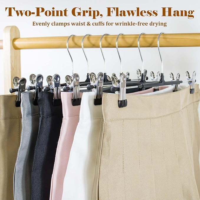Pants Hangers with Clips,50 Pack Clothes Hanger,Space Saving Jean Hanger,360° Swivel Hook Non-Slip for Skirt,Socks,Jeans