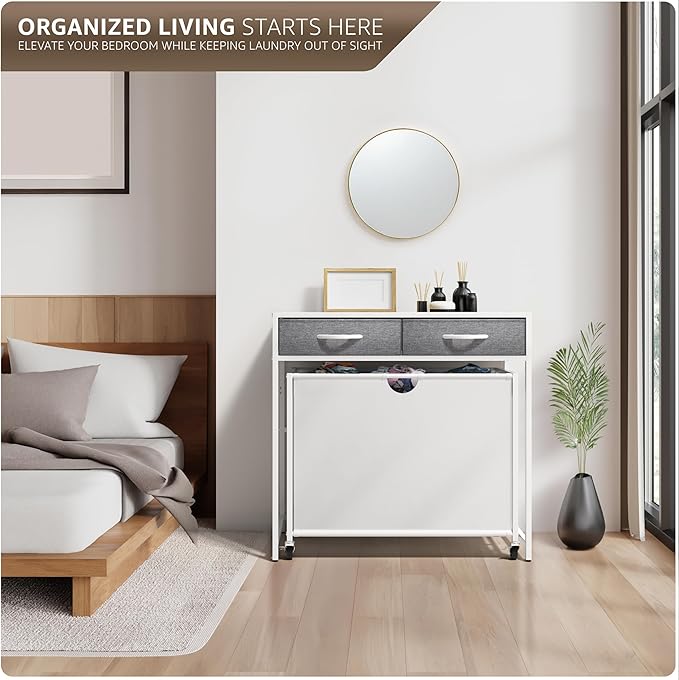 Sorbus 3 Section Laundry Hamper with Shelf and 2 Drawers for Laundry Room Organization, Laundry Basket with Wheels, Rolling Laundry Hamper, Laundry Sorter for Optimal Storage and Organization (White)