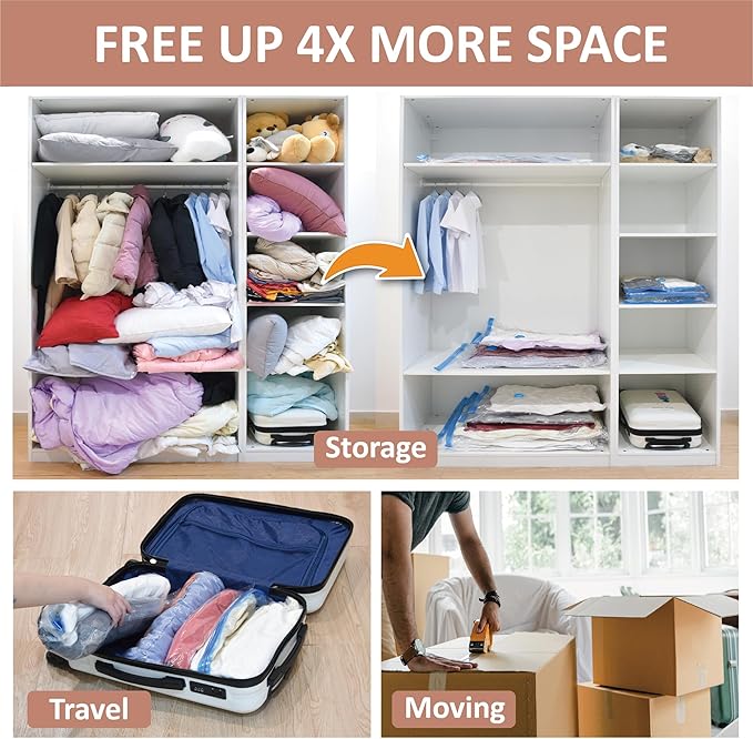 Cozy Essential 8 Pack XXL Jumbo Vacuum Storage Bags, Extra Sealed Bags for Comforters, Bedding, Blanket Storage, Space Saver Large Huge Stuffed Toy (47.2x35in), Transparent