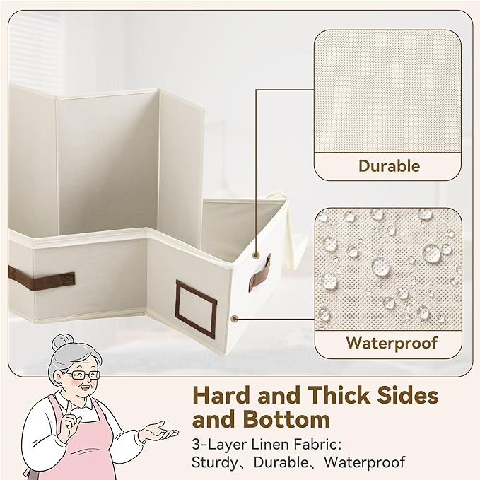GRANNY SAYS 6.5-Inch Foldable Underbed Storage Box with Lid, Sturdy Frabic Organizer with Reinforced Bottom for Clothes, Shoes, Low-Profile Underbed Container for Bedroom, Closet,2 Pack, Beige
