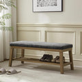 VKNOW Entryway Bench, 44.4" Upholstered Storage Shoe Bench for Entryway & Bedroom, Shoe Rack Bench with Rubberwood Legs, Modern End of Bed Bench for Living Room and Hallway, Black