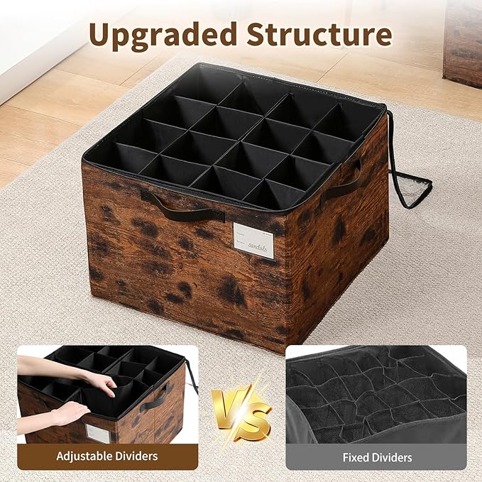 Varhomax Shoe Organizer Box for Closet, Fabric Shoe Storage Bin with Adjustable Dividers & Clear Cover, Holds up 16-32 Pairs of Sneakers & Sandals for Entryway, Cubby (Rust Brown)