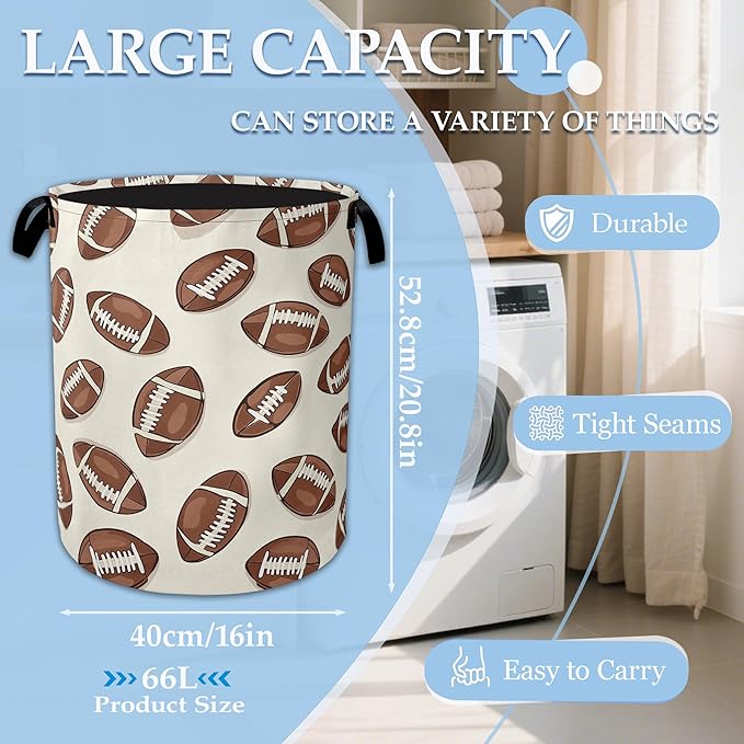 America Football Laundry Basket Collapsible Laundry Hamper with Handle, Oxford Clothes Toy Storage Bin for Bathroom Bedroom Room Decor, Gift Basket 16" X 20.8"