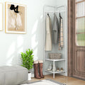Tangkula Corner Coat Rack with Storage, Simple Hall Tree with Hanging Rod & 2 Mesh Shelves, Anti-toppling Devices, Freestanding Metal Clothes Rack Shoes Shelf Organizer for Entryway Bedroom (White)