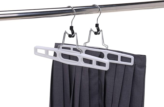 Premium Skirt Hangers 60-Pack - Thin Space-Saving Skirt Hanger Set with Clamp, Pant Hanger, Shorts Hangers with Heavy-Duty Locking Clasp, Multipurpose Quality Jean Hangers Set (White, 60)