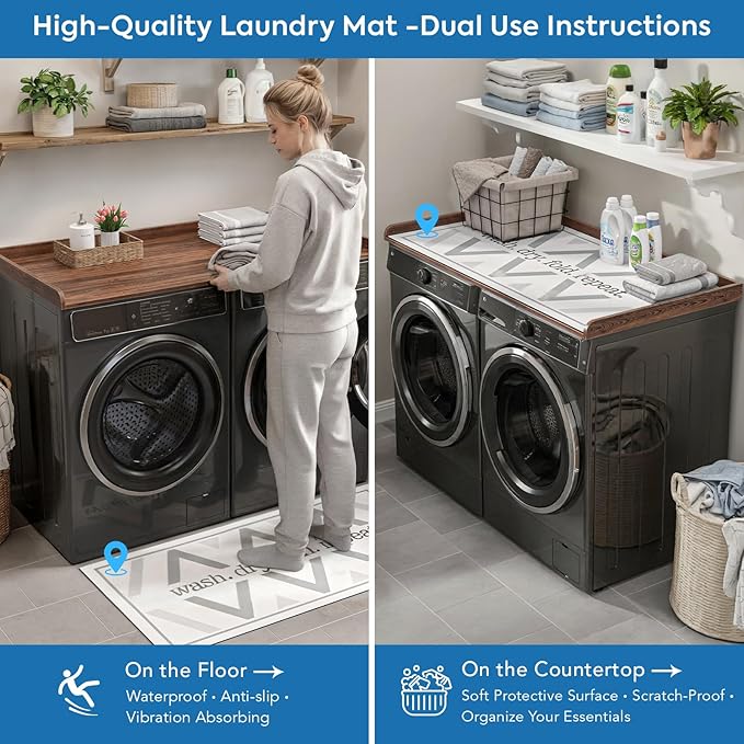 Washer and Dryer Countertop 54" x 27.5" with Heat-Resistant Ironing Mat, Laundry Room Folding Table for Front Load Machines, Non-Slip Pads Included, Scratch-Proof Laundry Topper, Walnut