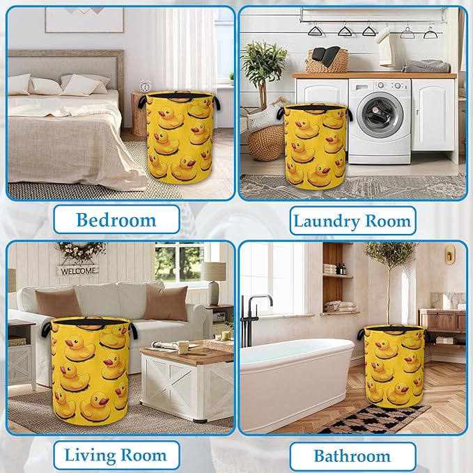 Cute Yellow Ducks Laundry Basket Collapsible Laundry Hamper Oxford Storage Bin for Clothes Storage, Toy Organizer, Books and Sundries 16" X 20.8"