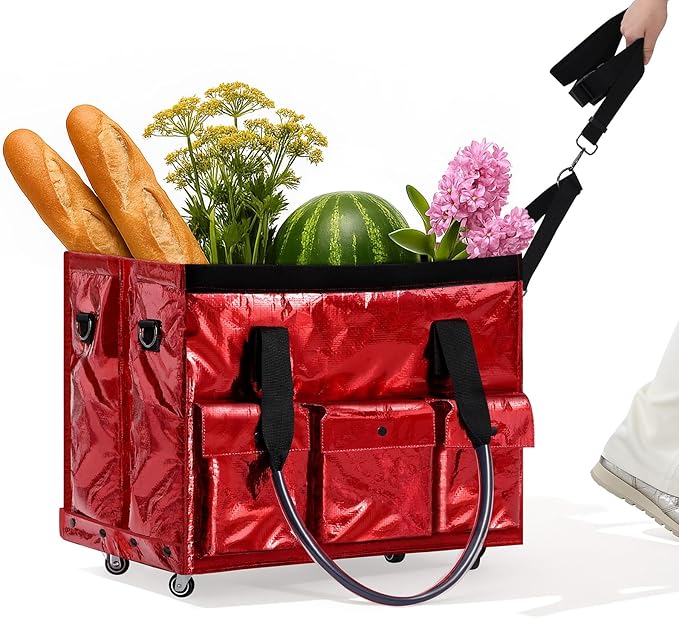 tobyto Reusable Grocery Bag on Wheels, 105L Foldable Rolling Tote, Shopping Trolley 66LBS Capacity - Water-Resistant for Laundry, Picnic, Storage & Travel