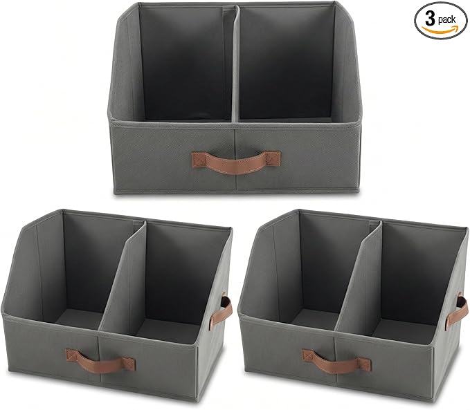 Trapezoid Storage Bin - UPGRADED HEIGHT Closet Organizers And Storage W/ Handles & Adjustable Dividers, Fabric Collapsible Storage Bins For Clothes Storage & Shelf Organizer (3pcs, Medium, Dark Gray)