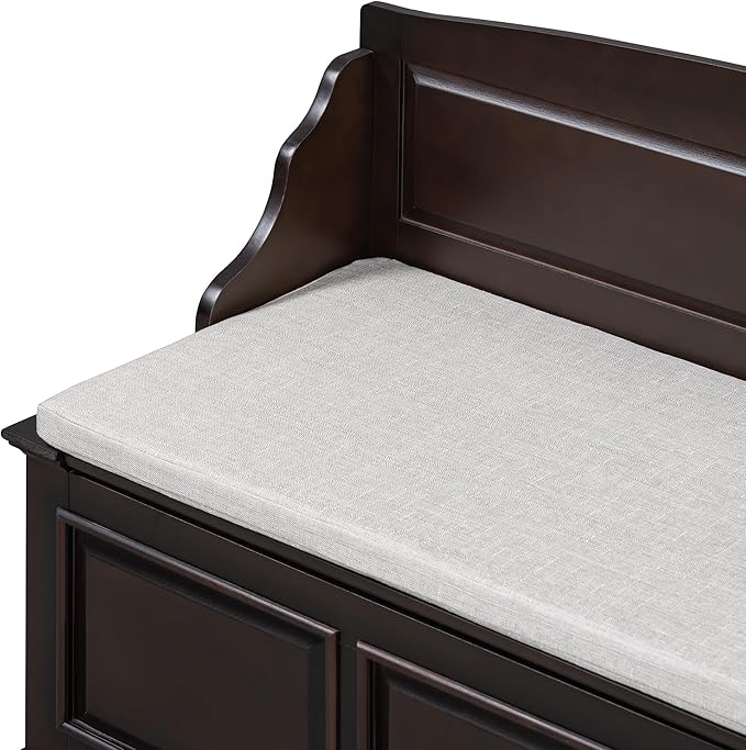 Retro Storage Bench Entryway Bench Shoe Cabinet with Safe Soft-Close Devices, Removable Seat Cushion, Backrest & Hidden Storage Space for Hallway Entryway Living Room Mudroom (Espresso(New))