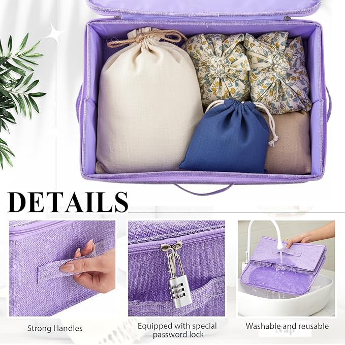 Discreet Lockable Toy Bag Storage Organizer Toy Bag Storage Bins Case with Zipper Lid for Women and Men Clothes Container(Purple,15 x 10 x 6.3 Inch)