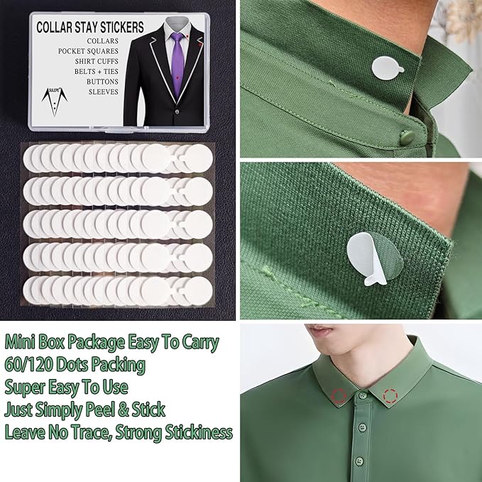 Collar Stays for Shirts & Polo’s. Fashion Hack for Plastic Collar Stay 24hr Hold, Polo Shirt Collar Fixed (120 Dots)