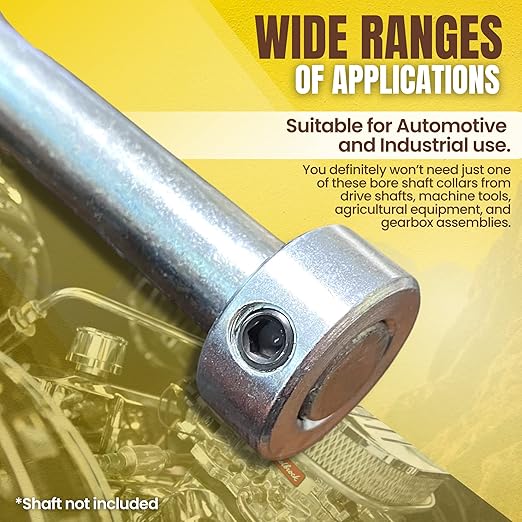 (4-Pack) 1/2” Bore Solid Steel Shaft Collars with Zinc Plated Coating - Durable Shaft Collars Suitable for Machinery and Industrial Use
