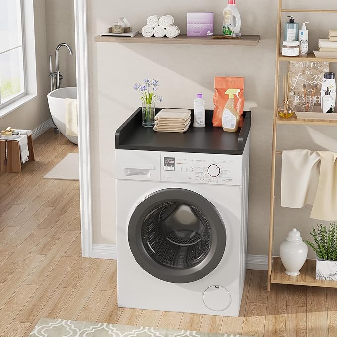 Washer Dryer Countertop, Countertop for Washer Dryer with Non-Slip Mat, Easy to Clean, Washer Dryer Wooden Countertop for Organization, 27.5″W x 27.5″D x 3.2″H Laundry Countertop(Black)