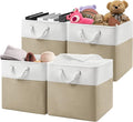 13x13x13 Cube Storage Bins,4 Pack Large Foldable Fabric Storage Cubes with Handles for Organizing Home, Closet, Shelf, Office(White&Khaki)