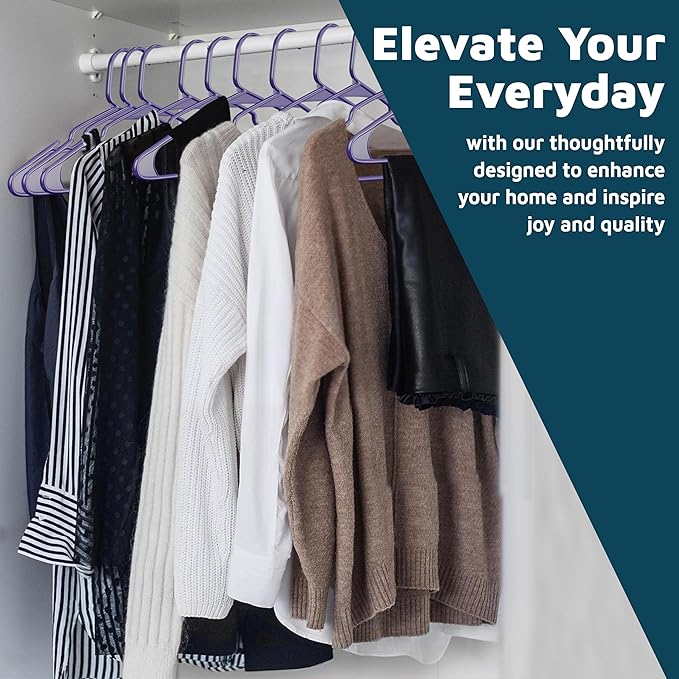 Lifemaster Plastic Clothes Hangers – Heavy Duty Hanger Set, for Organizing Clothes, Dresses, and Coat, Holds Up to 5 lbs, Space-Saving Hangers with Non-Slip Shoulder Grooves, Pack of 5, Purple