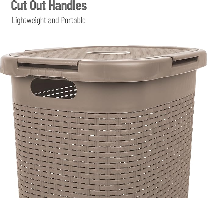 Mind Reader Slim Laundry Hamper with Lid, 60L Tall Clothes Basket, Narrow Tapered Design for Bathrooms, Closets and Laundry Rooms, Plastic, 2 Pack