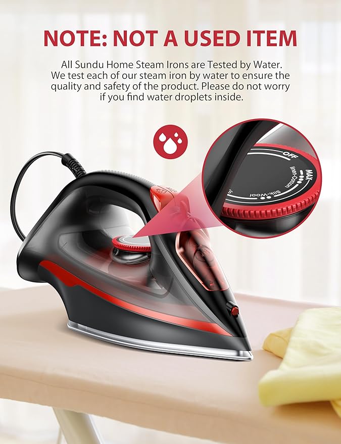 Steam Iron for Clothes, 3-Way Auto Shutoff, Ceramic-Coated Soleplate with Burst Steam, Anti-Drip and Anti-Calc, Self-Cleaning, 1500W Powerful for Home Use