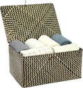 Hipiwe Wicker Shelf Baskets Bin with Lid, Handwoven Seagrass Basket Storage Bins Rectangular Household Basket Boxes for Shelf Wardrobe Home Organizer, Black,X-Large