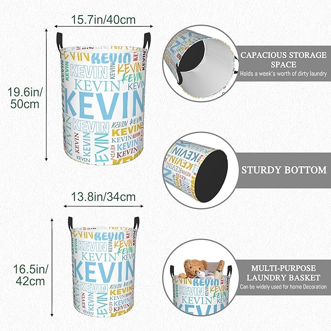Custom Name Laundry Hamper, Personalized Dirty Clothes Hamper with Name for Bathroom Bedrooms Clothes Storage Organizer, Personalized Gifts for Boys Girls Men Women