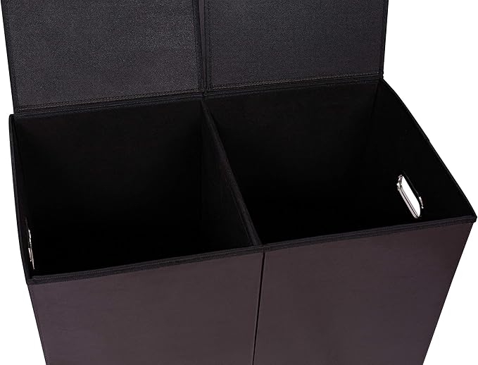 Internet's Best Double Faux Leather Laundry Hamper with Lid - Double Load - Foldable Hamper Basket - Removable Lid - Brown